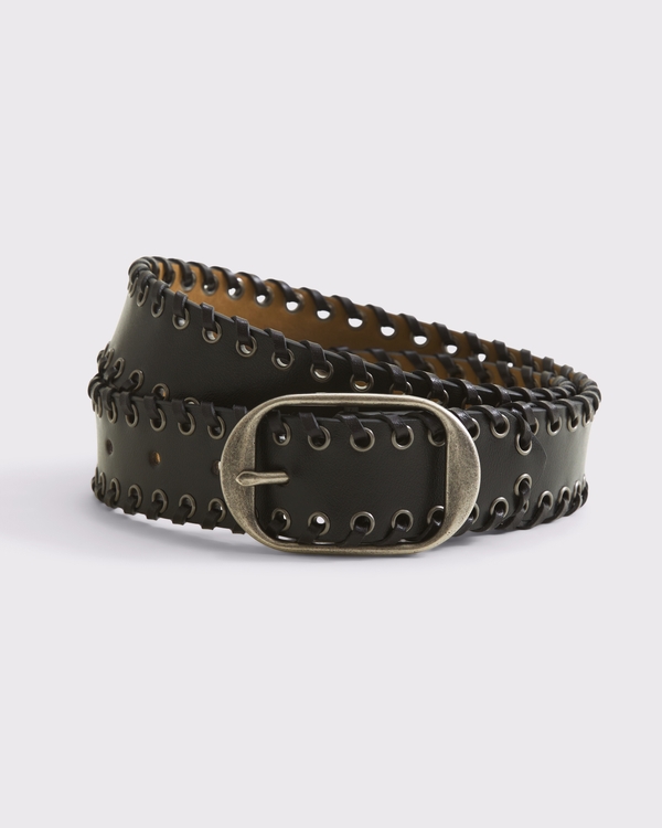 Whipstitch Leather Belt, Black view 1