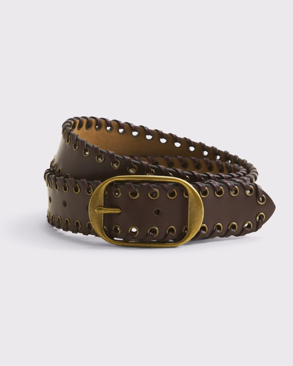 Whipstitch Leather Belt, Dark Brown view 1