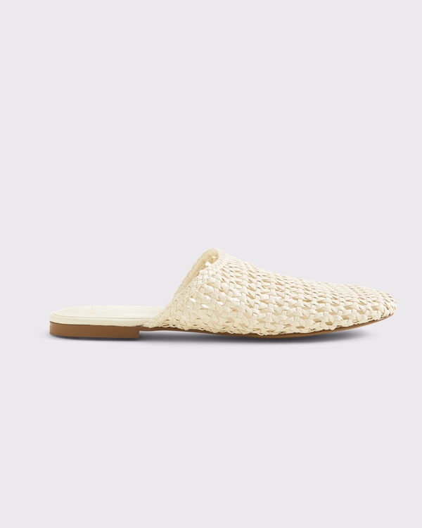 Woven Mule Flats, Cream view 1