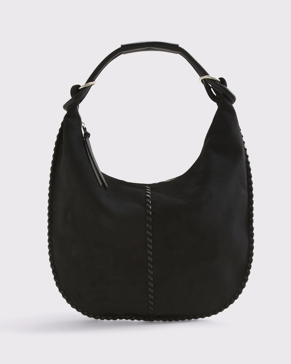 Slouchy Vegan Suede Tote Bag, Black view 1