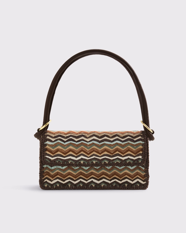 Raffia Shoulder Bag, Brown view 1