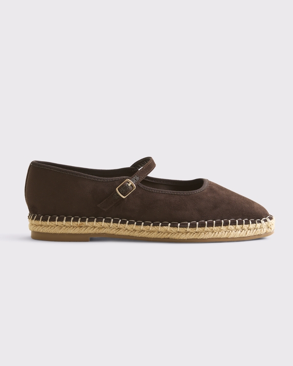 Vegan Suede Espadrille Flats, Dark Brown view 1
