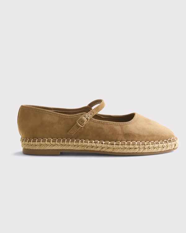Vegan Suede Espadrille Flats, Light Brown view 1