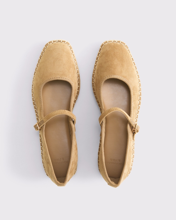 Vegan Suede Espadrille Flats, Light Brown view 2