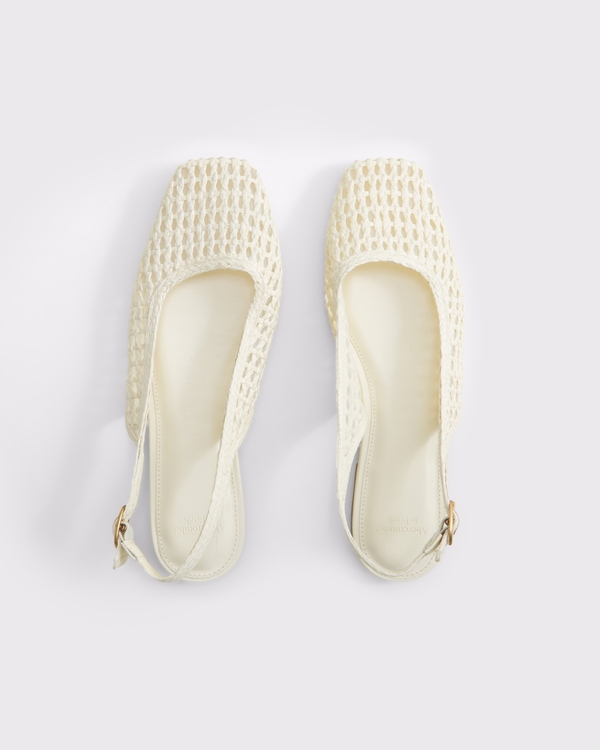 Square-Toe Slingback Flats, Cream view 2