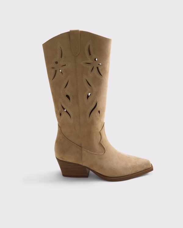 Western Cutwork Boots, Taupe view 1