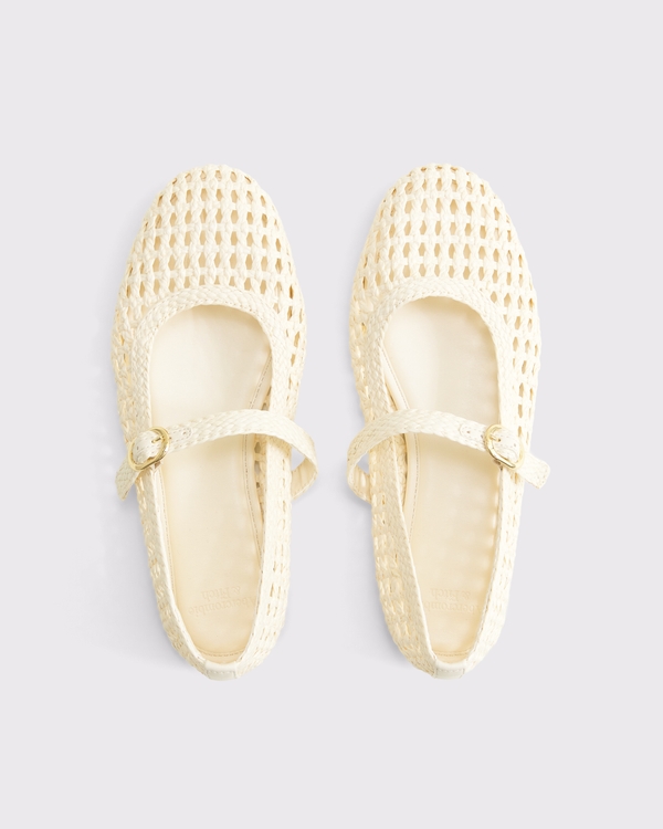 Mary Jane Round-Toe Flats, Cream view 2