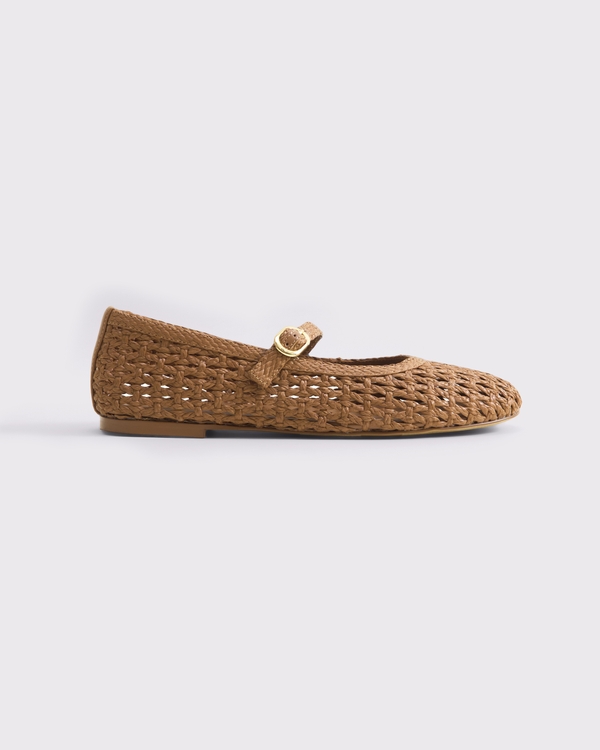 Mary Jane Round-Toe Flats, Brown view 1