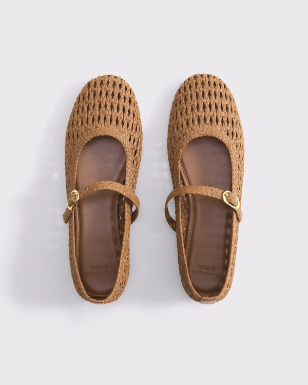 Mary Jane Round-Toe Flats, Brown view 2