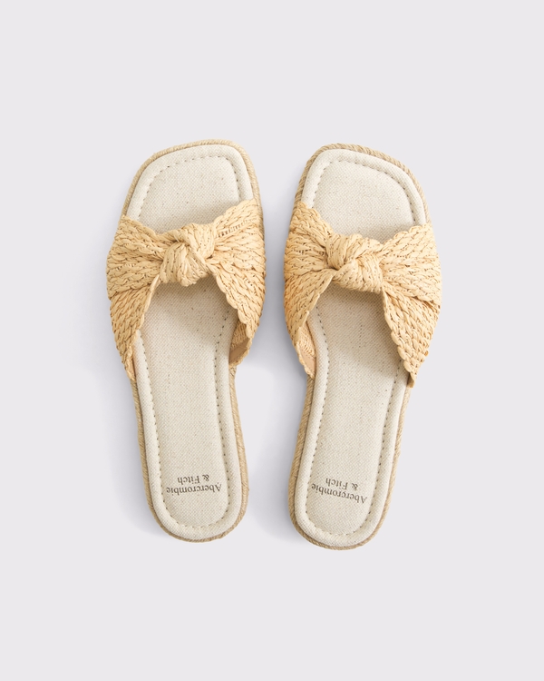 Knotted Espadrille Slide Sandals, Beige view 1