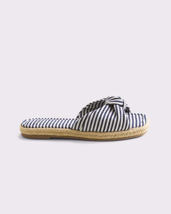 Knotted Espadrille Slide Sandals, Navy Stripe view 2