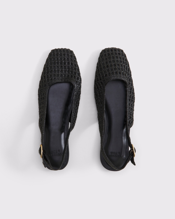 Square-Toe Slingback Flats, Black view 2