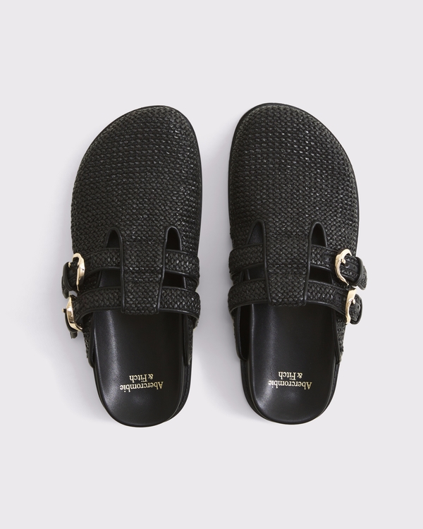 Textural Faux Raffia Clogs, Black view 2