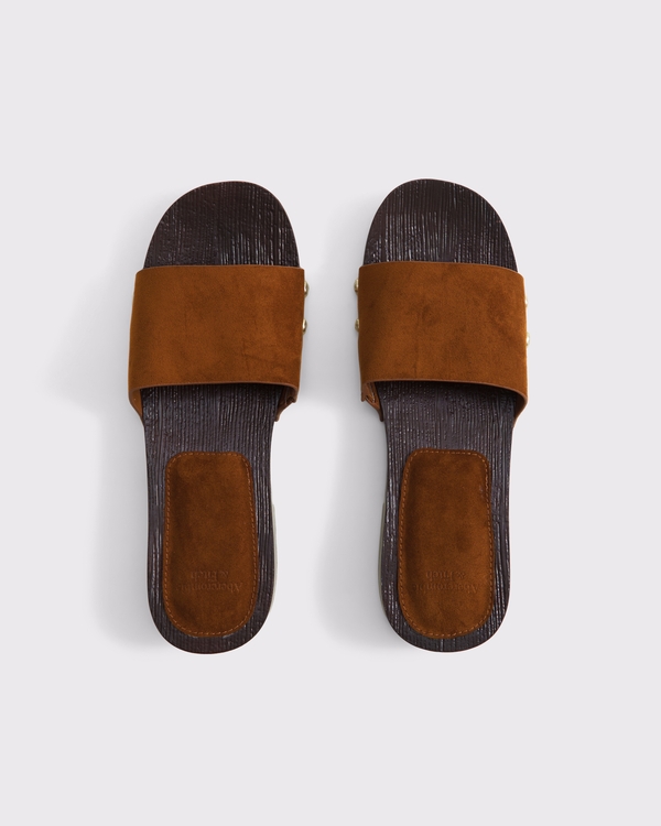 Vegan Suede Wood Heel Sandals, Brown view 2