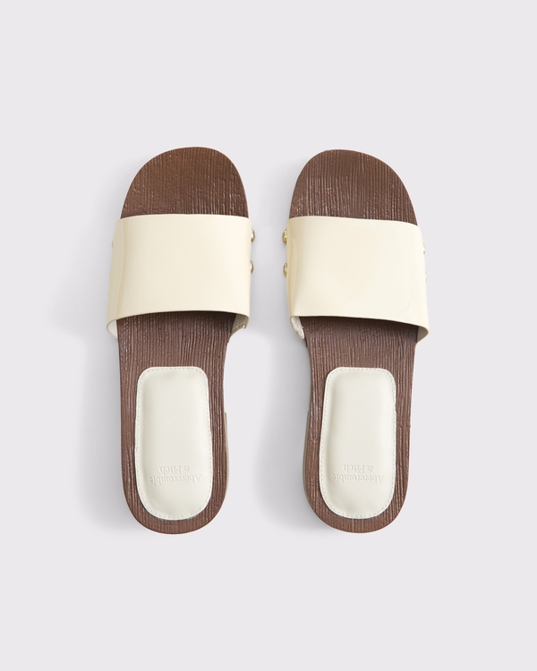 Vegan Leather Wood Heel Sandals, White view 2