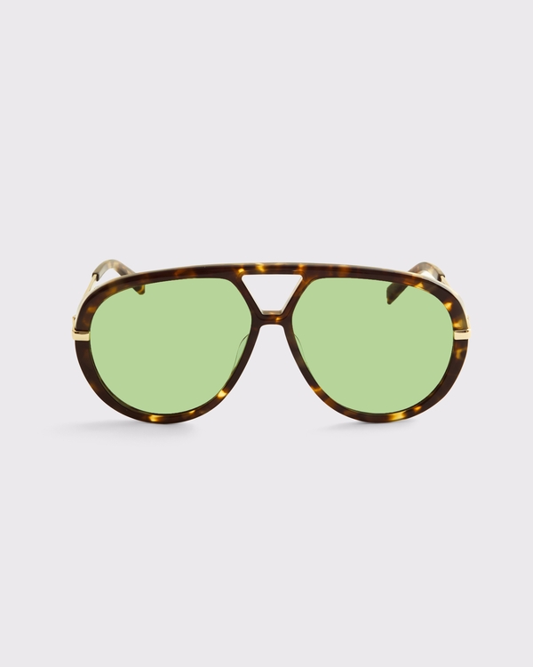 Oversized Aviator Sunglasses, Tortoise Shell Frame & Green Lens view 1