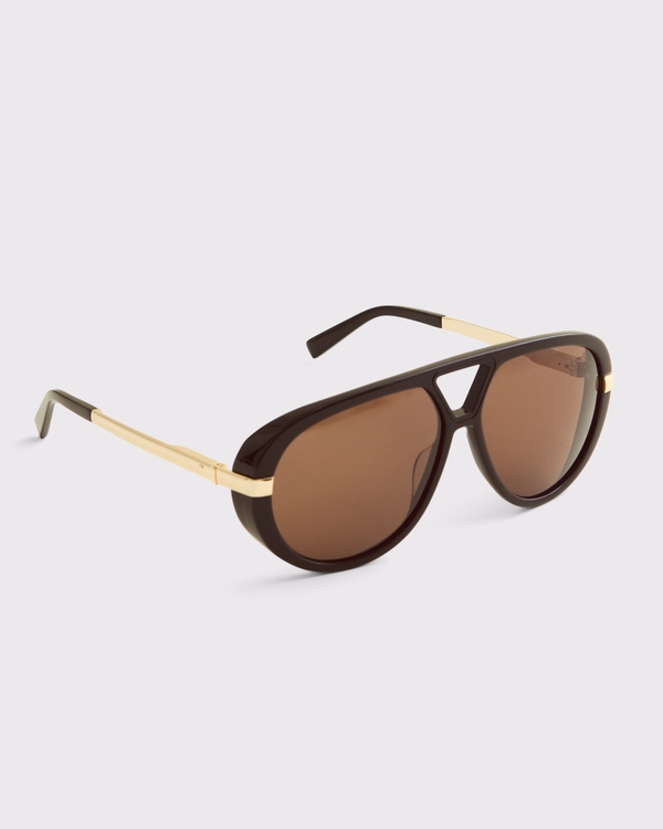 Oversized Aviator Sunglasses, Gold Frame & Brown Lens view 2