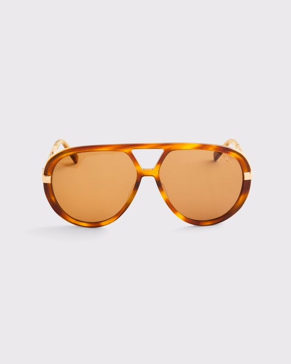 Oversized Aviator Sunglasses, Tortoise Shell Frame & Orange Lens view 1