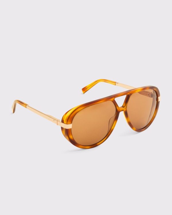 Oversized Aviator Sunglasses, Tortoise Shell Frame & Orange Lens view 2