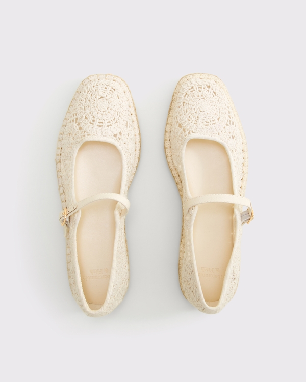 Crochet Espadrille Flat, Cream view 2