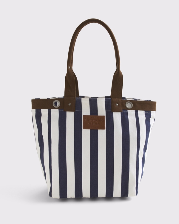 Twill Tote Bag, Navy Stripe view 1
