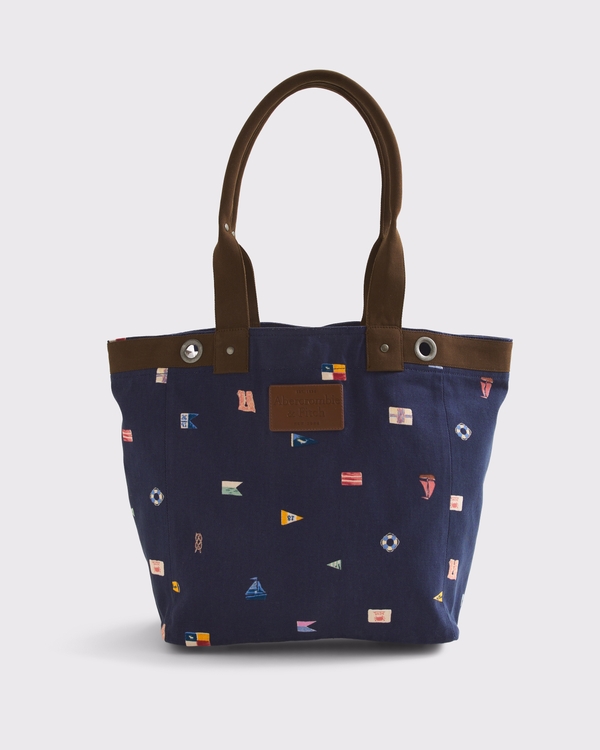 Twill Tote Bag, Navy Print view 1