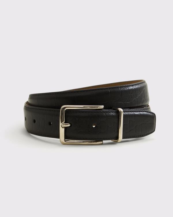 90s Chunky Croc-Effect Belt, Black Pattern view 1
