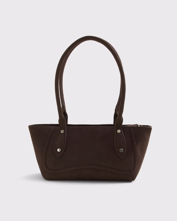 Vegan Suede Shoulder Bag, Brown view 1
