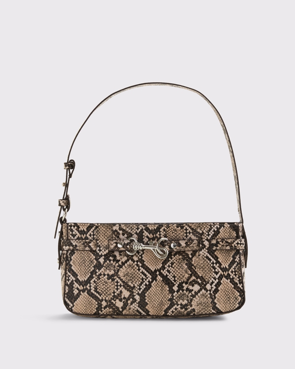 Snake-Effect Vegan Leather Shoulder Bag, Snake Print view 1