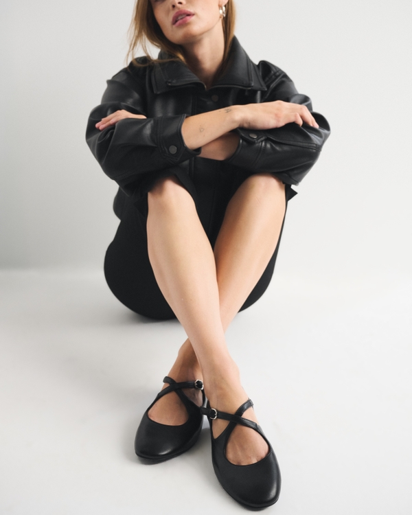 Criss-Cross Vegan Leather Ballet Flat, Black view 1