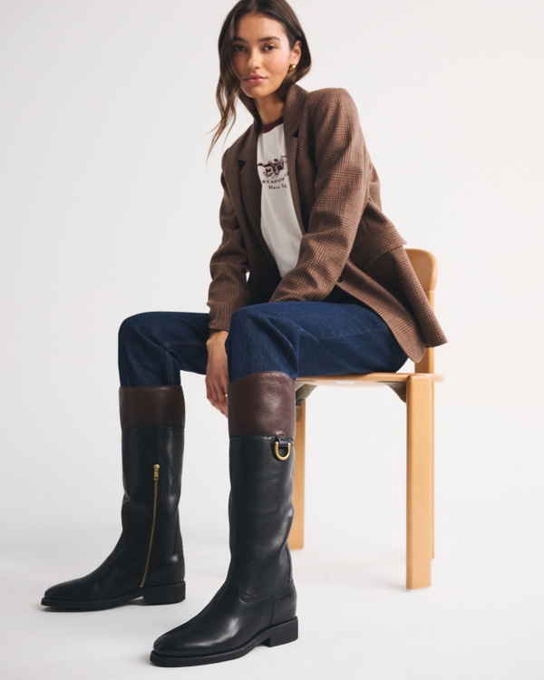 Frye Quinn Leather Riding Boot, Black & Brown view 1