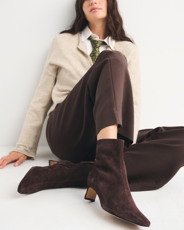 Mini Heel Suede Ankle Boot, Brown view 1
