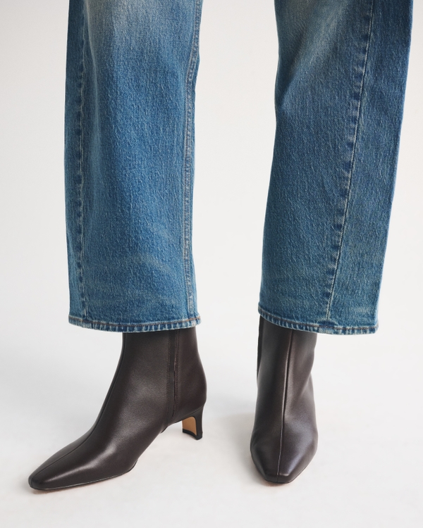 Mini Heel Leather  Ankle Boot, Brown view 1