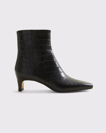 Mini Heel Croc-Effect Leather Ankle Boot