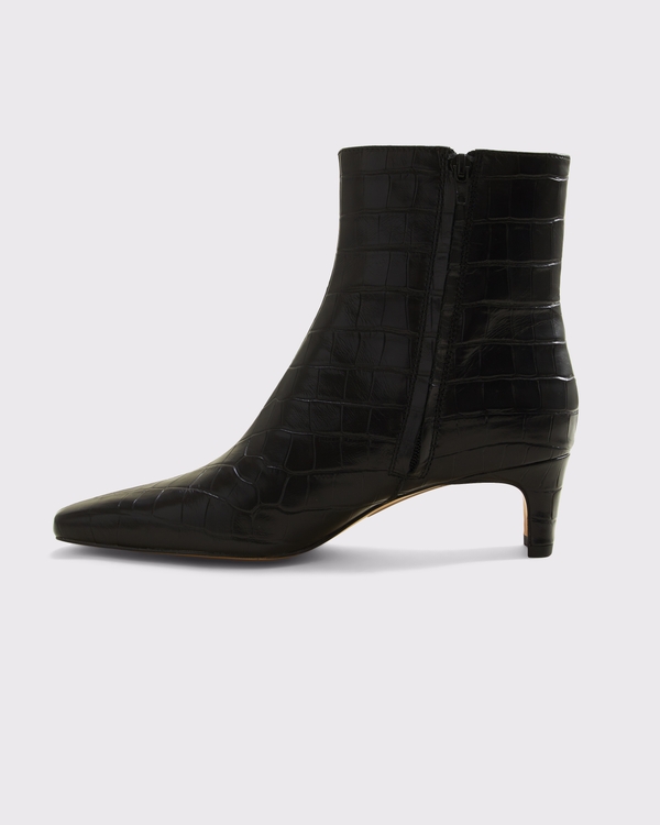 Mini Heel Croc-Effect Leather Ankle Boot, Black Pattern view 2
