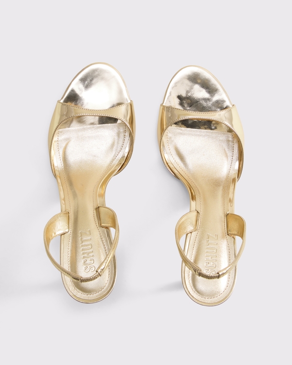 Schutz Scarlett Mid-Heel Slingback Sandal, Gold view 2