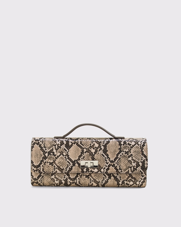 Snake-Effect Vegan Leather Clutch, Snake Print view 1
