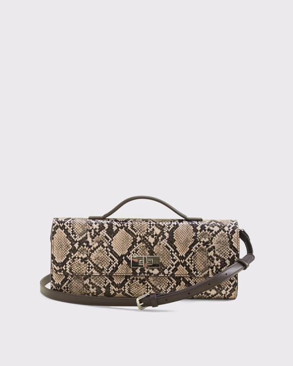 Snake-Effect Vegan Leather Clutch, Snake Print view 2
