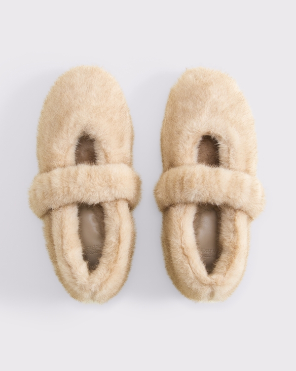 Faux Fur Mary Jane Slipper, Tan view 1