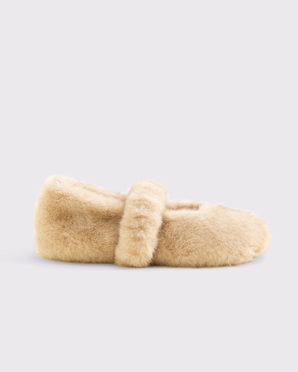 Faux Fur Mary Jane Slipper, Tan view 2