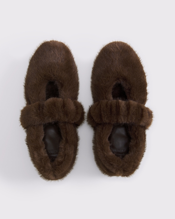 Faux Fur Mary Jane Slipper, Chocolate view 1