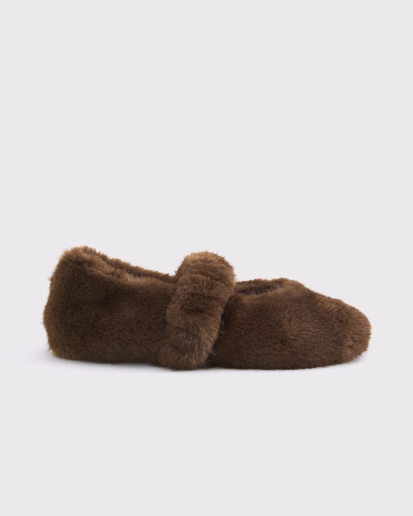 Faux Fur Mary Jane Slipper, Chocolate view 2