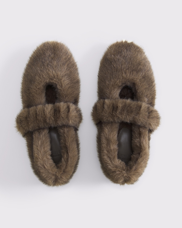 Faux Fur Mary Jane Slipper, Gray view 1