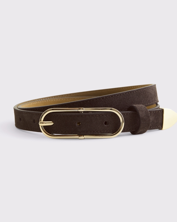 Suede Oval Buckle Belt, Chocolate Brown view 1