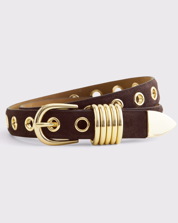 Cinturón de gamuza redondeado con ojales Essential, Ante Marrón view 1