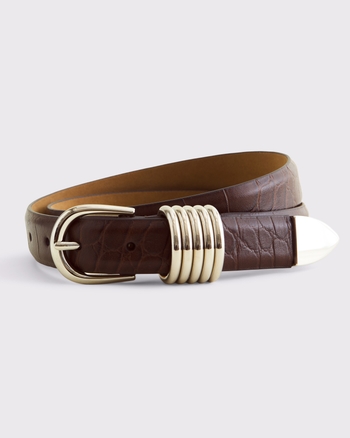 Essential Rounded Embossed Crocodile Leather Belt