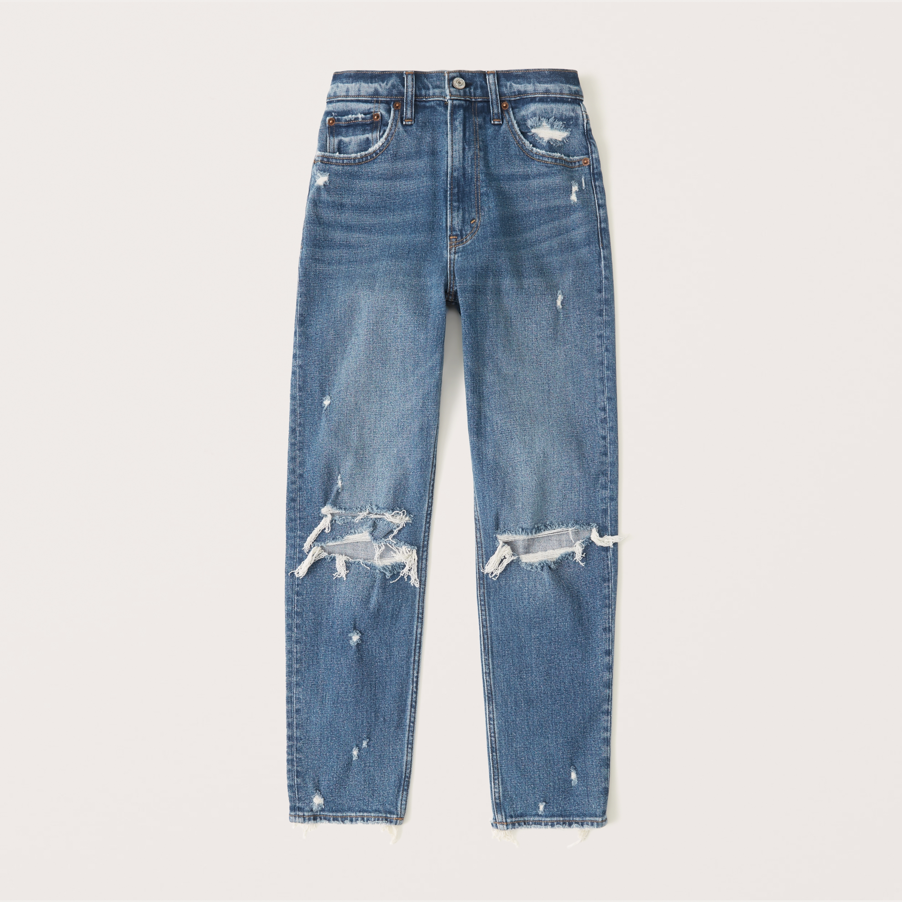 distressed high rise mom jeans