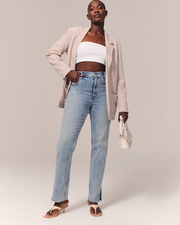 Curve Love Ultra High Rise 90s Straight Jean, Light With Vent Hem