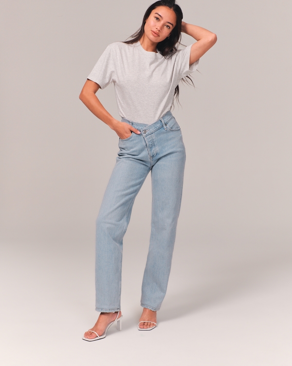 High Rise Dad Jean, Light With Criss-cross Waistband