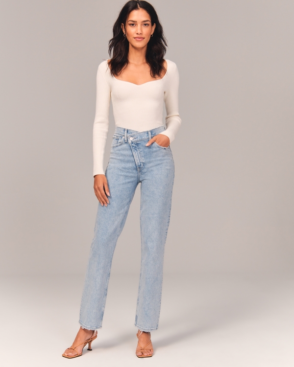 Ultra High Rise 90s Straight Jean, Light With Criss-cross Waistband